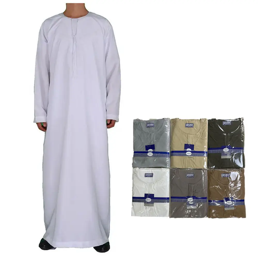 Túnica árabe para hombre, Color sólido, Jubba Thobe de con bolsillo, cuello redondo, Abaya larga, hombre islámico, Djellaba, caftán marroquí