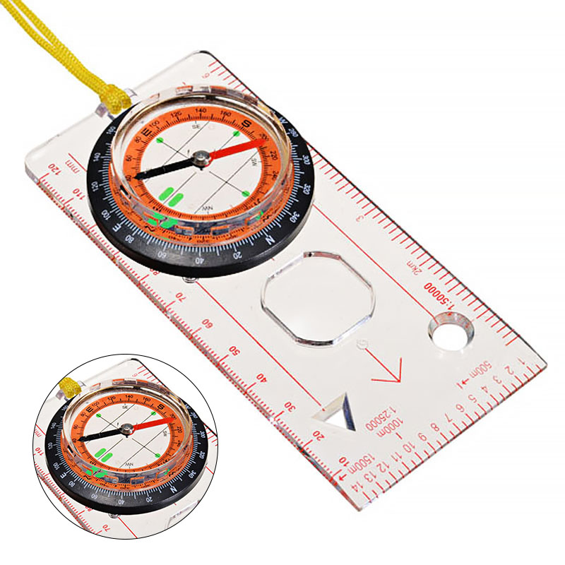 Portable Orienteering Compass Rule Baseplate Map For Outdoor Camping Hiking Survival Scouts Compass Multifunction Map Scale Tool