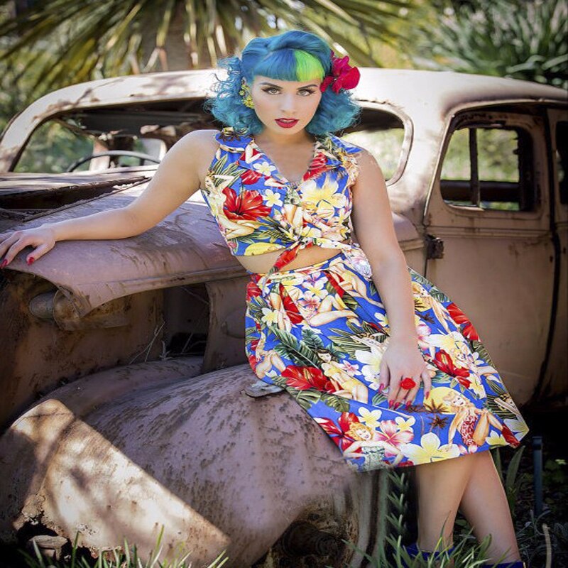 Amazing Sexy Hawaii Lady Printed Cotton Fabric Twill Cloth for Patchwork Quilting Flesh Tissue 50x140cm