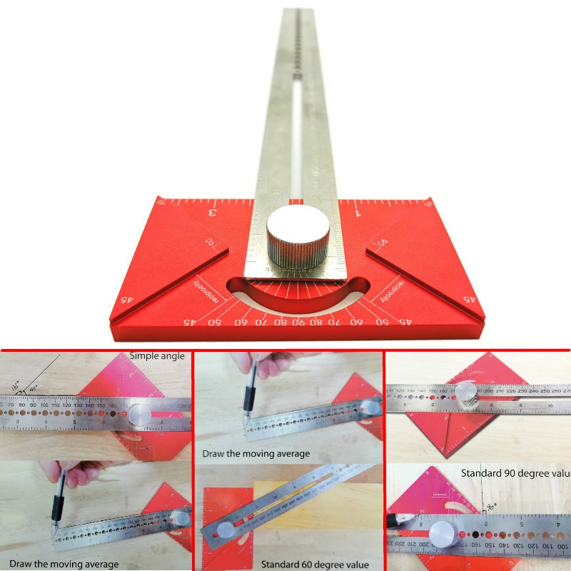 Woodworking DIY Angle Scribing Steel Ruler Positioning Block Scriber Line Gauge Dividing Line Ruler for Carpentry Measuring Tool