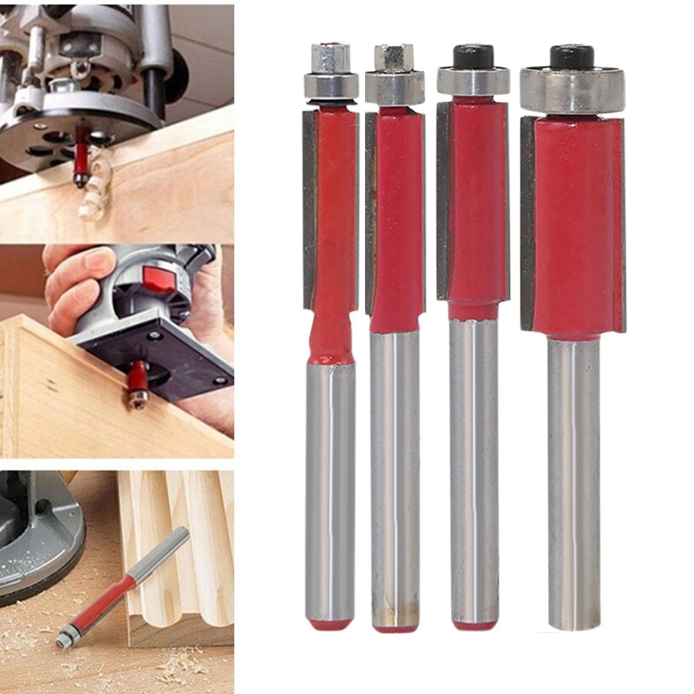 Flush Trim Router Bit Top & Bottom Bearing 1H X 1/4 Shank Woodworking Tool Home Improvement Accessories #30