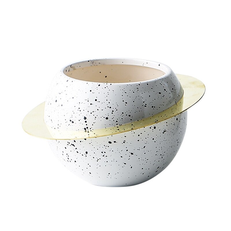 Non-porous Succulent Flower Pot Planet Flower Pot Home Desktop Decoration Ceramic Artificial Flower Pot For Balcony Decorations: White / M