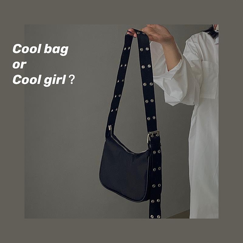 Nylon Women Shoulder Bags Ladies Hobos Armpit Bag Vintage Cool Girls Black Small Messenger Bag Purses Handbags