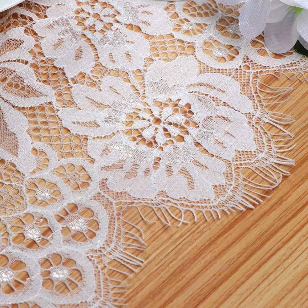 OurWarm Boho Wedding Table Decoration 35X300CM Floral Pattern White Lace Table Runner Rustic Chic Wedding Party Supplies