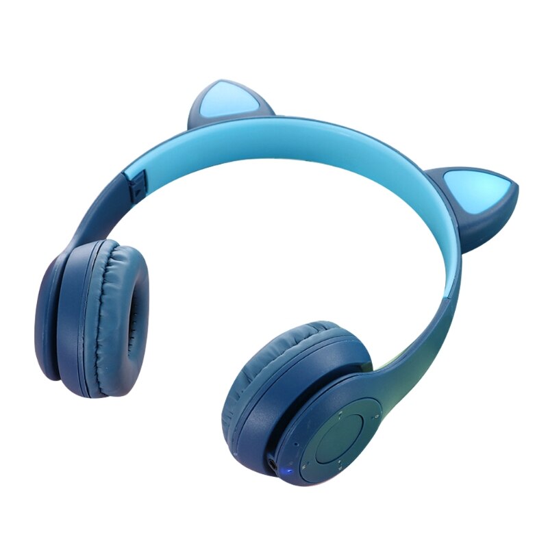 R9ja fluffy cat ear headphones with  p47m microphones, bluetooth compatible wireless on-ear stereo headset for children and girls: Dark blue