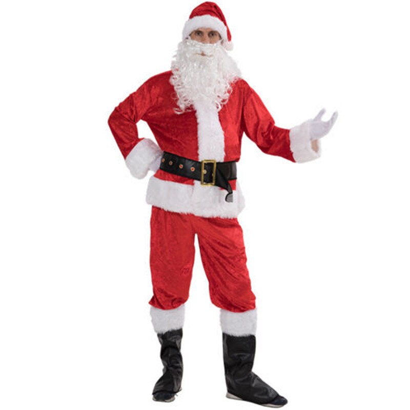 5Pcs Kerstman Kostuum Kerst Hoed Kerstman Cosplay Pak Set Hoed + Baard + Top + Broek + riem