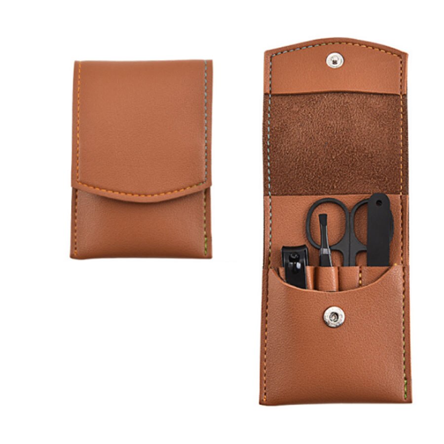 Rose Pink Sharp Nail cutter Pedicure Scissors Set Stainless Steel Eagle Hook Portable Manicure Nail Clippaer Tool Set: Brown 4pcs