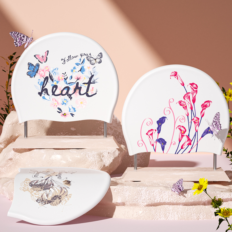 Stylish Silicone Swimming Cap Waterproof No Leaking Printed Swim Cap Shower Pool Keep Hair Dry