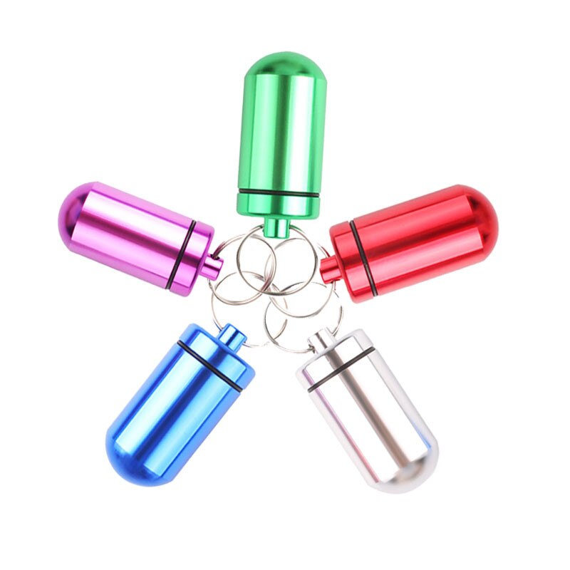 1Pc Aluminium Rvs Fles Geneeskunde Waterdichte Pillendoosje Leuke Houder Case Geneeskunde Fles Houder Container Sleutelhanger