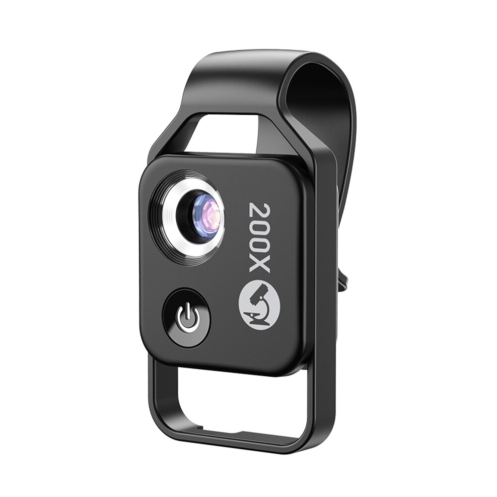Lupa de microscopio Universal para teléfono móvil, instrumento LED CPL, lente Macro, Zoom óptico con Micro Clip de cámara, 200X: Black