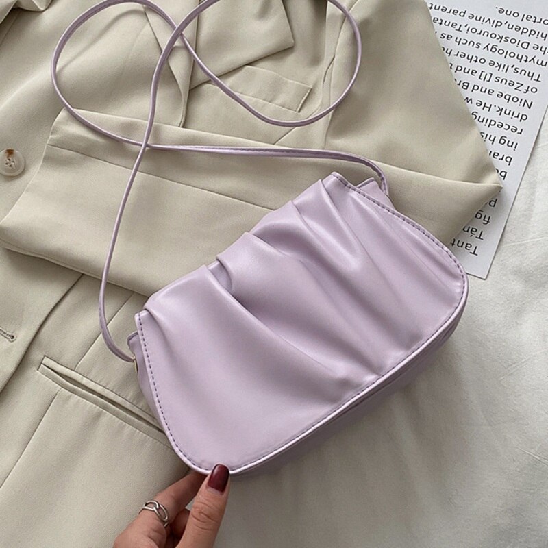 Women Soft Leather Cover Shoulder Bag Girls Small Square Crossbody Messenger Bag Ladies Dumpling Bag: Purple 