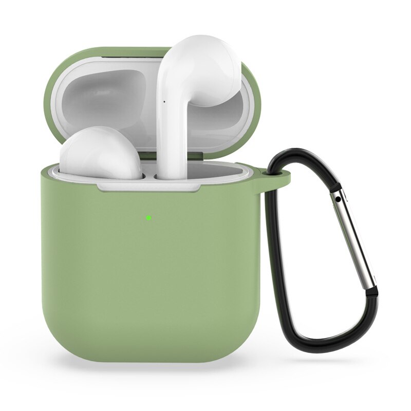 Silikonowe słuchawki etui na Airpods 2. Bezprzewodowe słuchawki pokrowiec ochronny na Apple Airpods2 Air Pods 2 etui z haczykiem: Green 2