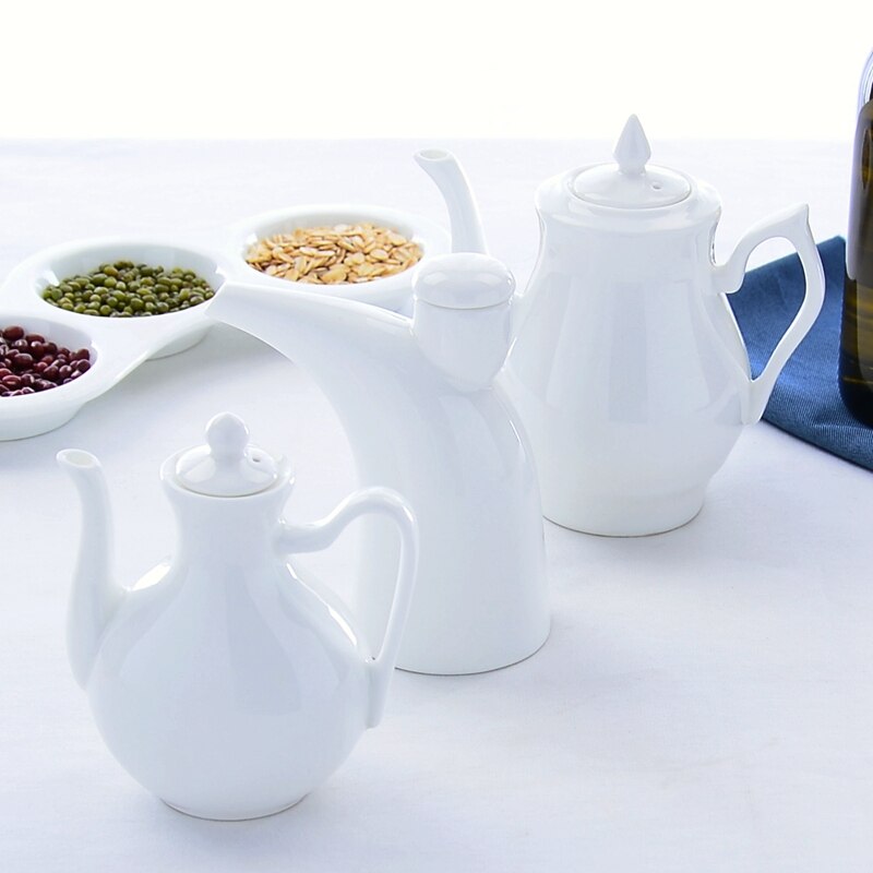 Bouteilles en porcelaine blanc clair d'huile vinaigre | Petit distributeur d'huile en céramique, bouteille d'huile d'olive créative, distributeur de sauce bbq