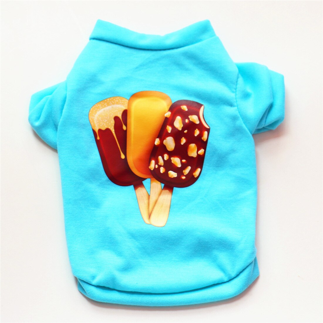 Novo cão de Algodão respirável Verão T-shirt com manga azul Picolé impressão Colete cão para cão pequeno Tanque roupas Trajes Vestuário: PP