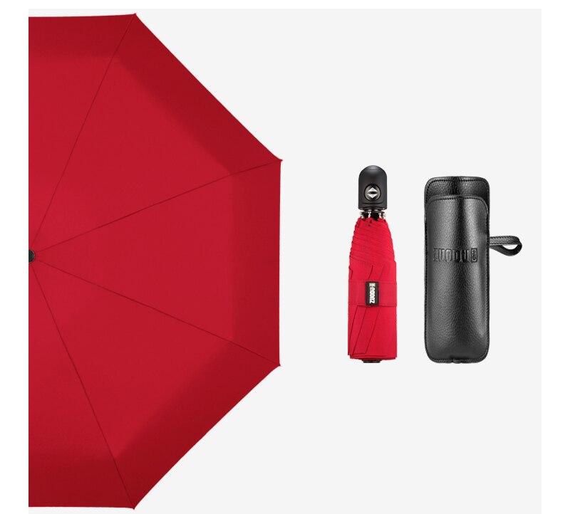 Kompakt bærbar mini automatisk paraply anti-uv parasol ultra let foldbar paraply regn kvinder rejser paraply mand: Rød
