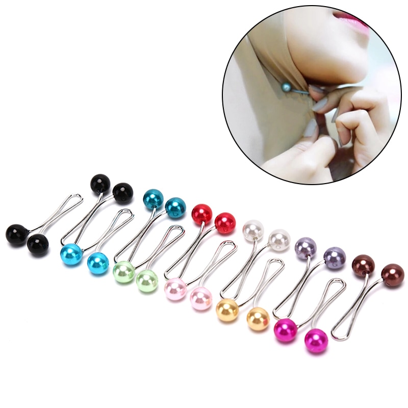 12 stücke Perle Schal Brosche Stift Kopftuch Schal Schal Dame Moslemischer Schal Hijab Clips