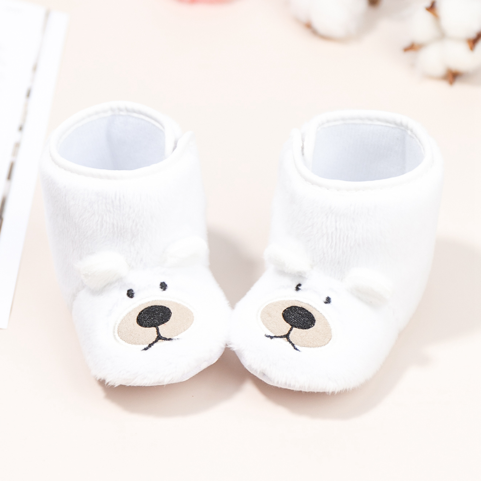 Winter Peuter Baby Laarzen Mode Baby Meisje Jongens 3D Cartoon Beer Oren Warme Schoenen Effen Fuzzy Ballen Babyschoenen Kid schoenen 0-18M