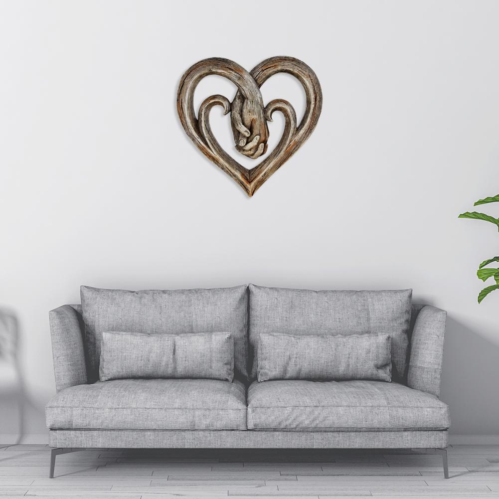 Smooth Edge Heart Pendant Sculptures Rustic Heart Holding Hands Wall Decor Decorative Art Sculpture