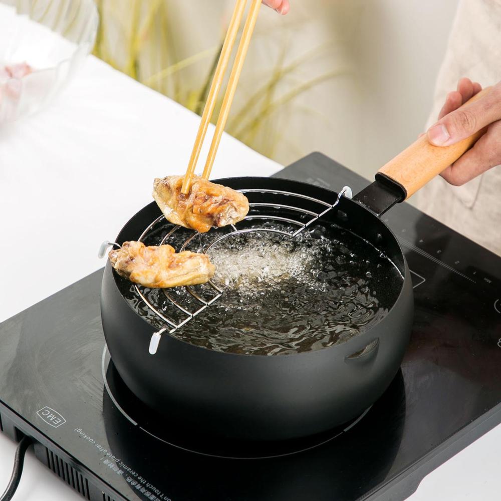 Houten Handvat Keuken Pot Tempura Frituren Pot Japanse Stijl Friteuse Frituren Potten Met Mand Keuken Kookgerei