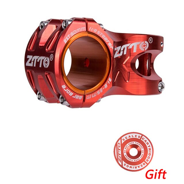 ZTTO Mountain Bike 50mm Stem CNC 35mm 31.8mm Handlebar Bicycle ultralight 0 ° Rise DH AM Stem Enduro 28.6mm bike steering wheel: 50mm red