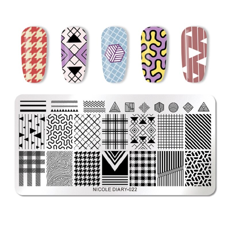 NICOLE DAGBOEK Nail Stempelen Platen Rechthoek Ronde Bloem Grid Plaid Geometrische Afbeelding Print Stencil Nail Template voor Polish Gel