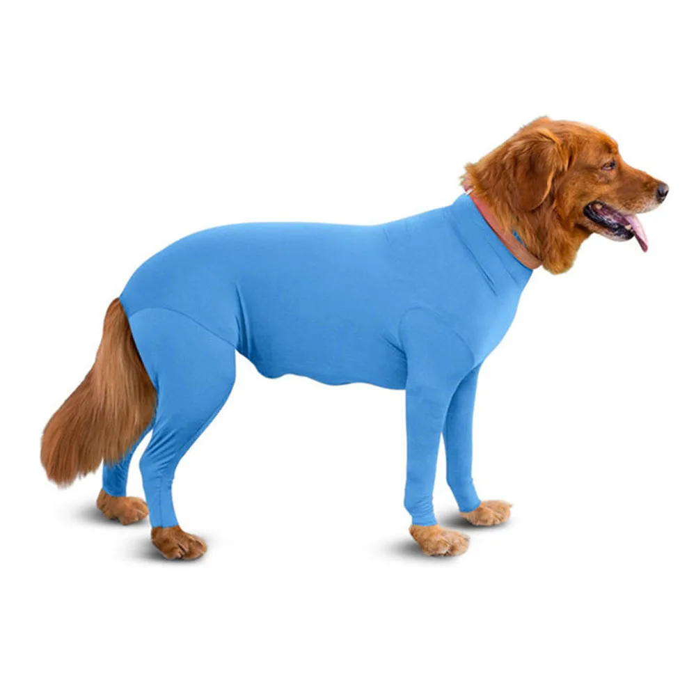 Pet Dog Onesie Clothes Anxiety Calming Shirt For Medium Large Dogs 4-leg Dog Jumpsuit Prevent Shedding Hair Surgery Recovery: L / Blue