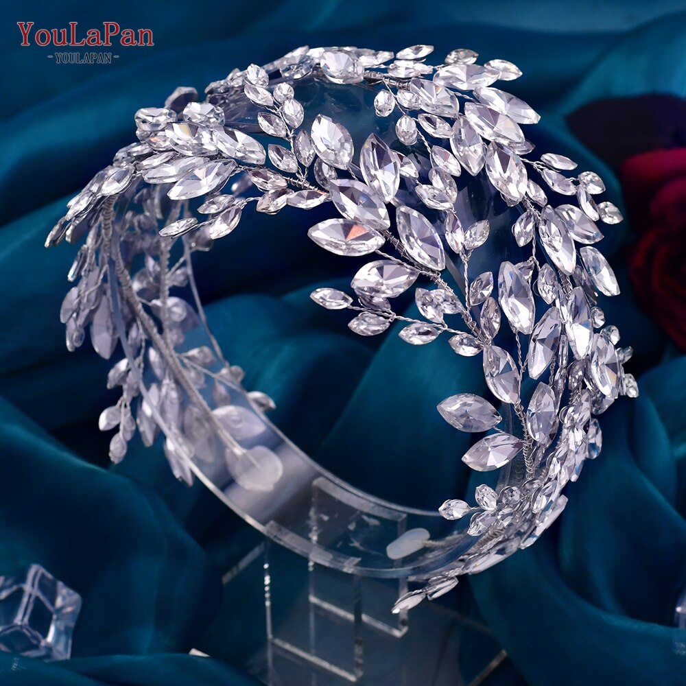 YouLaPan HP304 Luxuriöse Strass Stirnband Silber Hochzeit Kopfschmuck Bling Braut Diademe und Kronen Kristall Braut Headwear