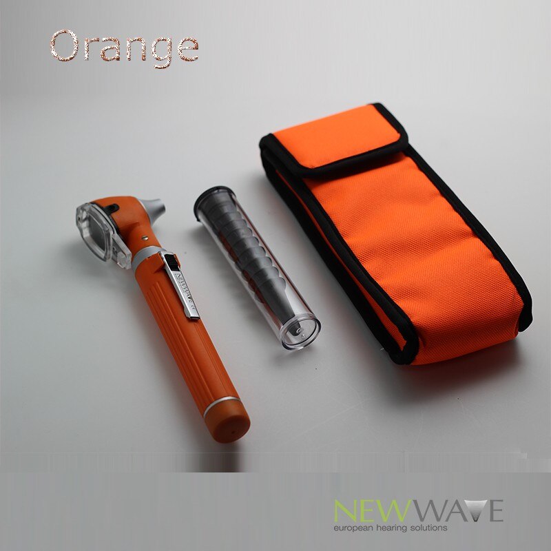 ENT 12 colores PRO-Fiber optic L.E.D portátil Otoscopio auriscope Cuidado del oído kit de diagnóstico + estuche protector CE: orange
