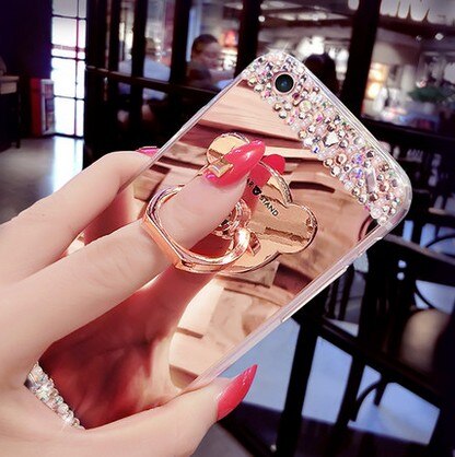 G7 ThinQ V30 Telefoon case Voor LG V20 case Siliconen Case luxe Rhinestone ring Houder spiegel Zachte TPU Case voor LG V10 Cover