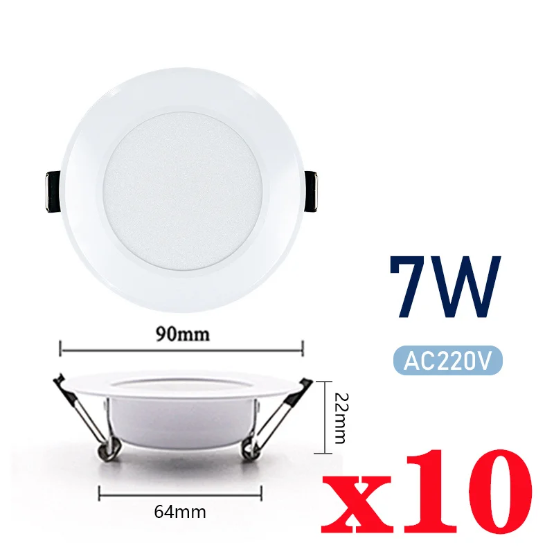 10 teile/los LED Downlight 3W 5W 7W 9W 12W 15W Decke Lampe Runde LED Blub 220V Einbau drinnen LED Decke Licht für Wohnzimmer: veränderbar / Weiß