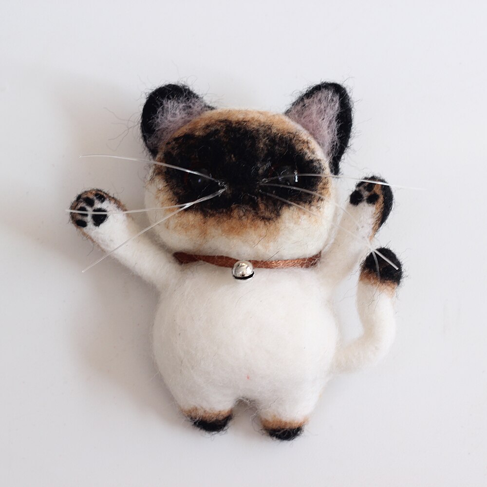 4 Uds lana de fieltro gato broche DIY pendientes lindo animales de fieltro de aguja Kit para principiantes para chicas: Siamese