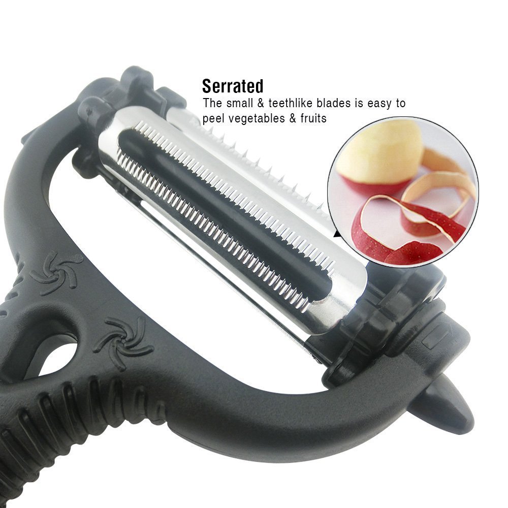 Pelador multifuncional 3 en 1, pelador de frutas y verduras giratorio de 360 grados, mango cómodo antideslizante