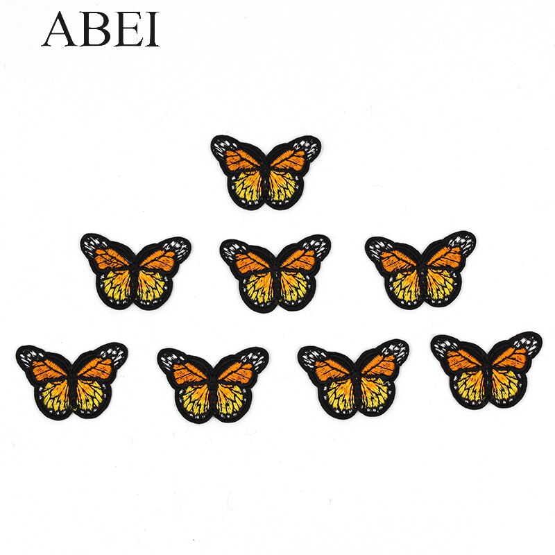 10 stks/partij Jeans Naaien Patches Ijzer Op Oranje Vlinder Stickers Handgemaakte Patchwork Craft Diy Logo Kleding Tassen Motief Badge