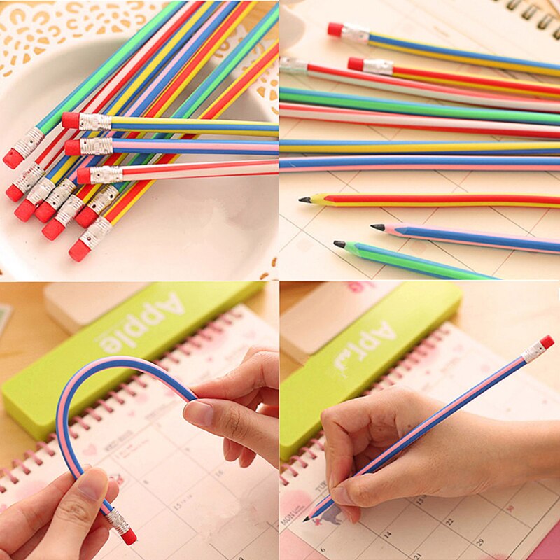 3pcs Colorful Magic Bendy Flexible Soft Pencil With Eraser Kids Writing