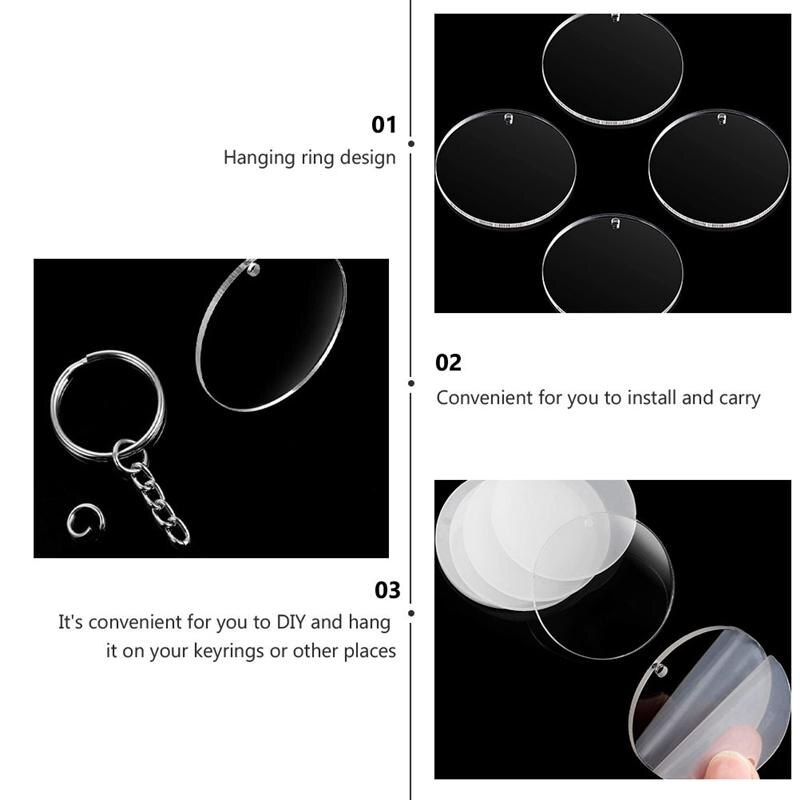 24/36/48pcs Acrylic Transparent Circle Discs Set Key Chains Clear Round Acrylic Keychain Blanks Keychain for DIY (Transparent)