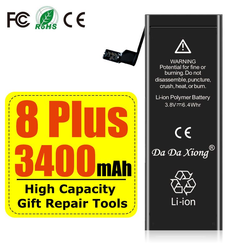 Batería de alta capacidad para teléfono móvil, paquete con sello de ciclo 0, para iPhone 4, 4S, 5, 5S, 5C, SE , 6, 6S, 7, 8, SE2 Plus, X, XR, XS, 11 Pro Max: For 8 Plus 3400mAh