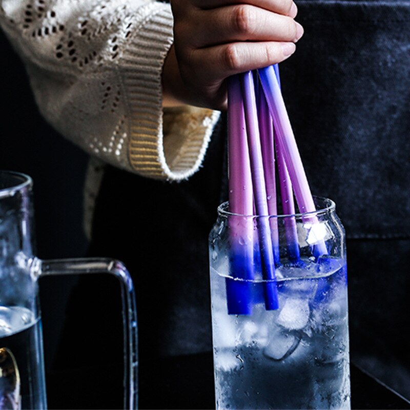 Reusable Stainless Steel Straw Induction Temperature Color Change drinking Straw with cleaner brush