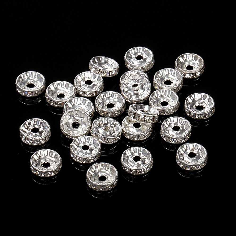 100 stks 4/6/8 / 10mm Goud Zilver Strass Rondelles Kristal Kralen Ronde Losse Spacer kralen Voor Sieraden Maken DIY Accessoires: silver / 10mm