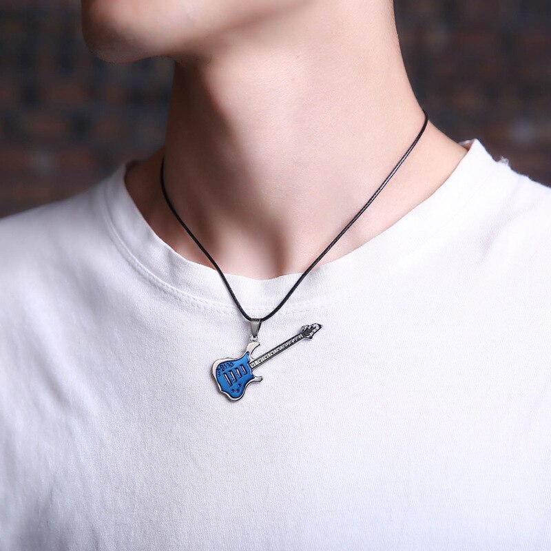 Edelstahl Gitarre Anhänger Halskette Für Männer Punk Frauen Seil Kette 13 Stile Junge Weibliche Partei Schmuck Halsband