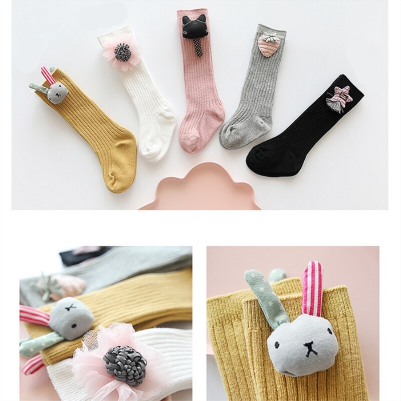 1 Pair Winter Girl Lovely Cute Cartoon Kids Baby Sports Socks Knee Girl Baby Toddler Socks Animal Flower Soft Cotton Socks 1-3 Y