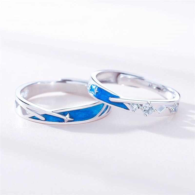 Sole Memory Sweet Romantic Couple Meteor Shower Wish 925 Sterling Silver Female Resizable Opening Rings SRI645: Couple