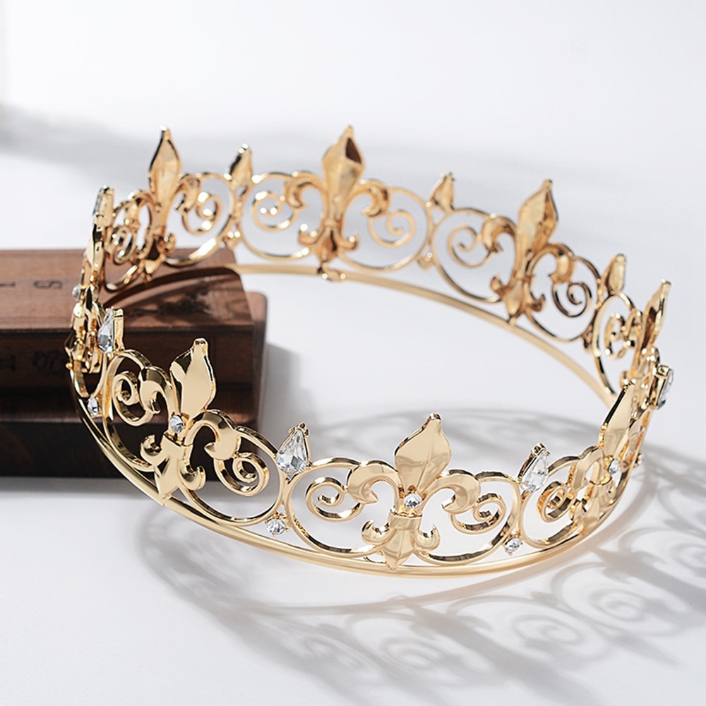 x natural store Metal Crowns and Tiaras for Men Royal Full King Crown Prom King Party Hats Costume Cosplay Hair Accessories Gold
