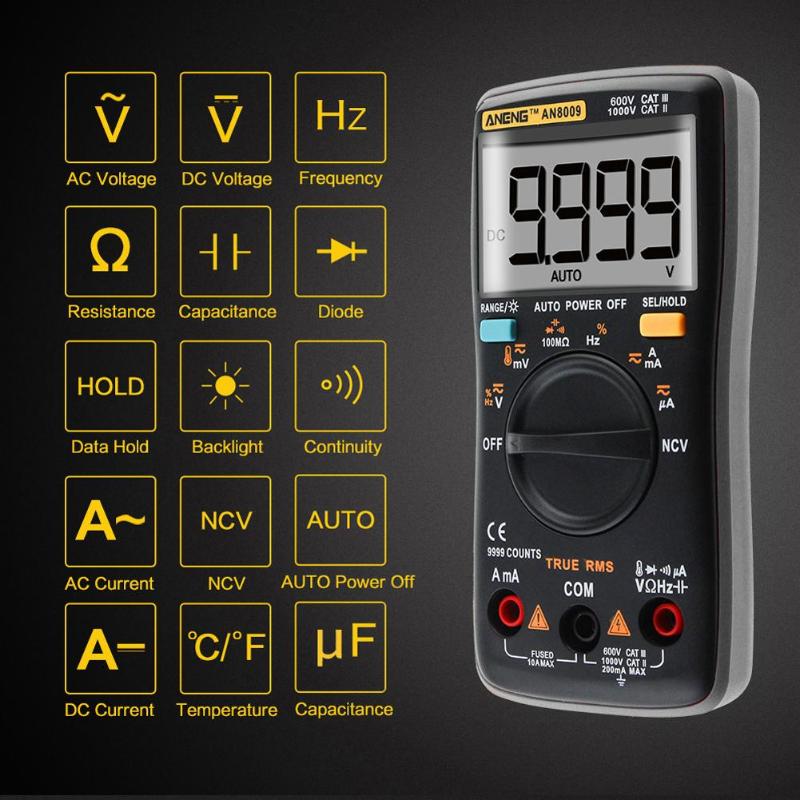 Aneng AN8008 AN8009 Digitale Multimeter Met Achtergrondverlichting 9999 Telt True-Rms Ac Dc Voltage Ammeter Huidige Ohm Tester Auto bereik