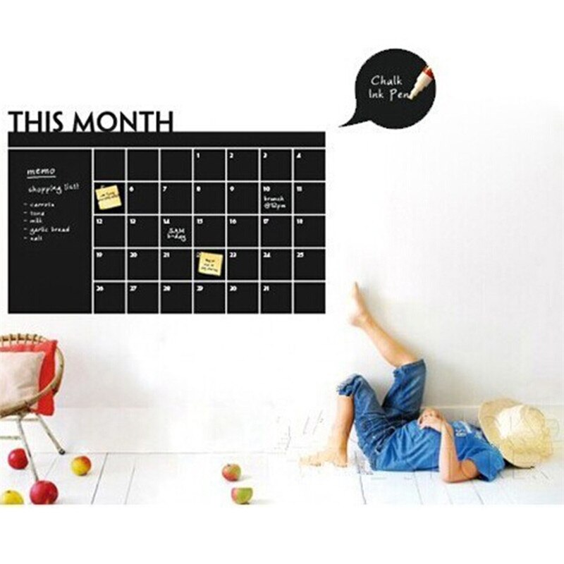 Pizarra extraíble con calendario de mes, pegatinas de pared, planificador, pizarra negra, suministros de calcomanías de vinilo para oficina y escuela,