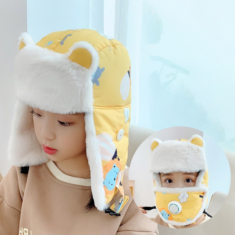 Gorro de algodón con protección para las orejas para niños y niñas, gorros gruesos cálidos para bebés: Dorado