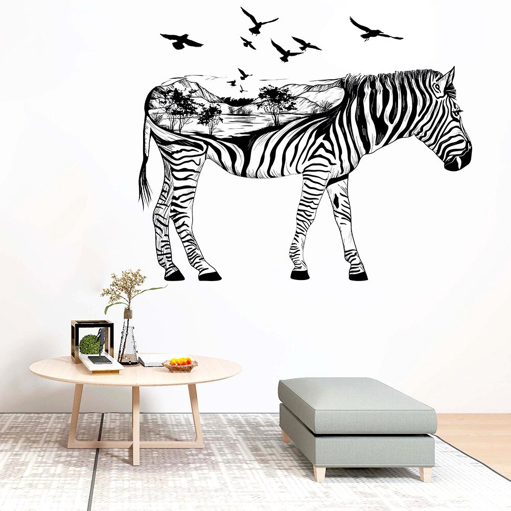 Black White Animal Silhouette Elk Zebra Eagle Horse Wolf Tiger Giraffe Wall Stickers Living Room Bedroom Decor Wallpaper