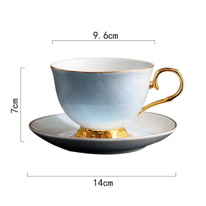 Nordisk minimalistisk marmor keramisk kaffekrus kopper og underkopper sæt britisk eftermiddagste kop og underkop sæt keramiske tekopper: Blå