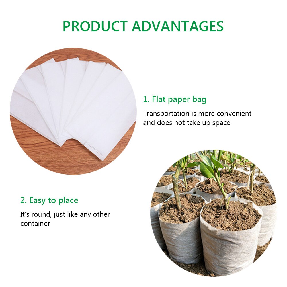 100Pcs Biodegradable Eco-Friendly Nursery Bags Organic Grow Bags Non-woven Fabric Ventilate Home Garden Growing Planting Bags