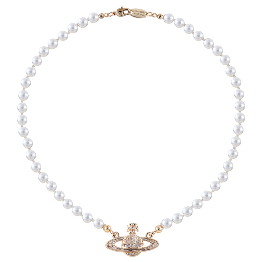 Luksus kunstige perlekæde til kvinder krystal saturner perle vedhæng halskæde kvindelige bryllup brude halskæder armbånd: Guld halskæde