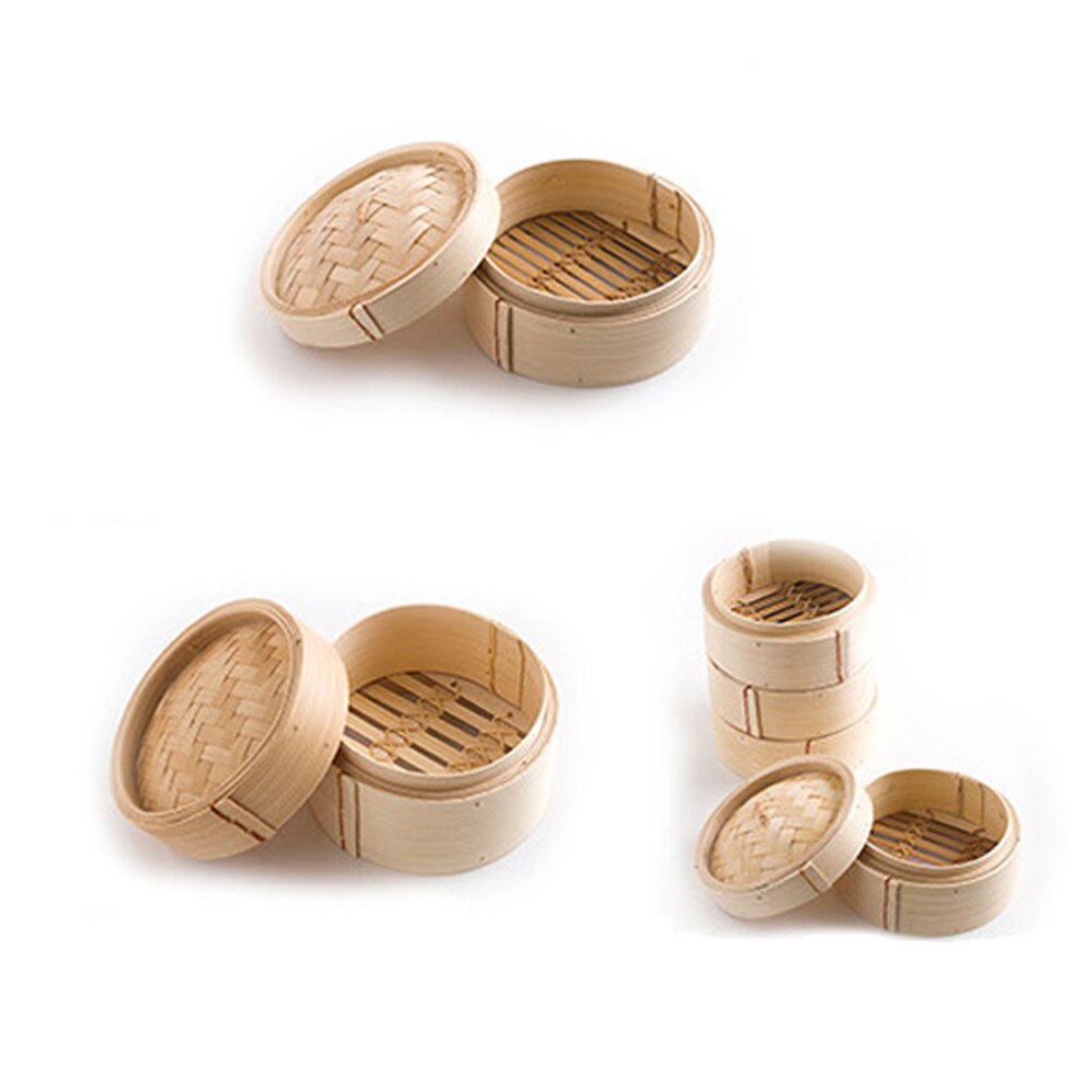 2pcs 8 Inch Bamboo Steamers Chinese Dim Sum Cookers Dessert Lotus Leaf Rice Steamers Kitchen Cooking Tools with Cover